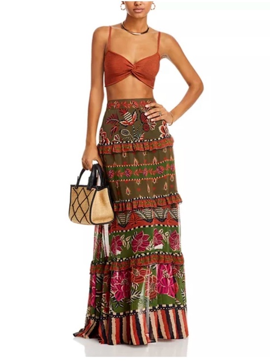FARM Rio Dresses & Skirts - NWT FARM Rio Ainika Floral Garden Maxi Skirt Tiered Maxi Skirt in Olive and Rust